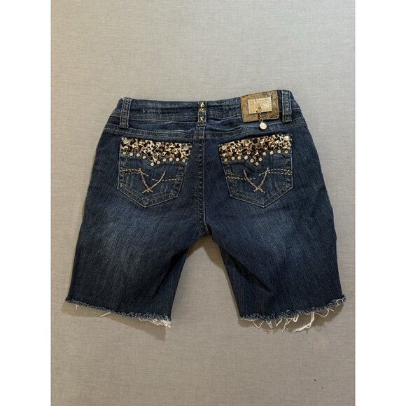 LA Idol Cut Off Denim Shorts Women's 7 Blue Embellished Flap‎ Pocket Studded. - Picture 5 of 9
